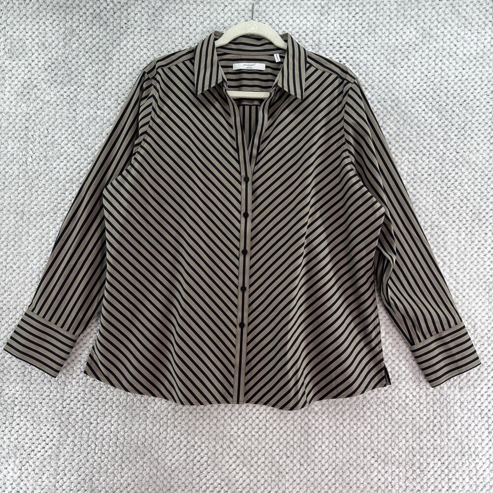 Foxcroft Non-Iron Mary Top Womens 18 Brown Black Striped Button Front Shirt